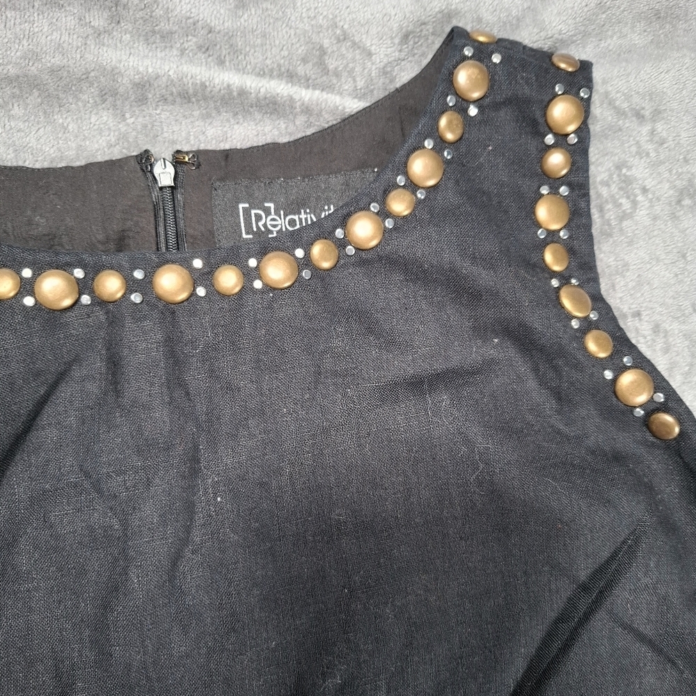 Relativity size 16W Black Sleeveless Linen Dress Embellished Studded Linen - Picture 3 of 9